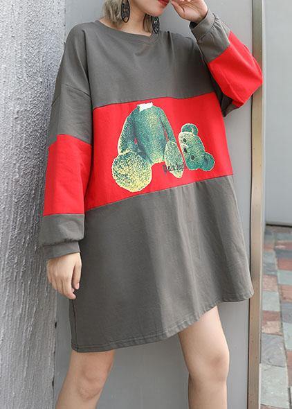 Women patchwork cotton box top Tunic Tops gray top fall