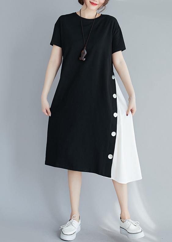 Handmade black patchwork white clothes For Women o neck A Line Dresses