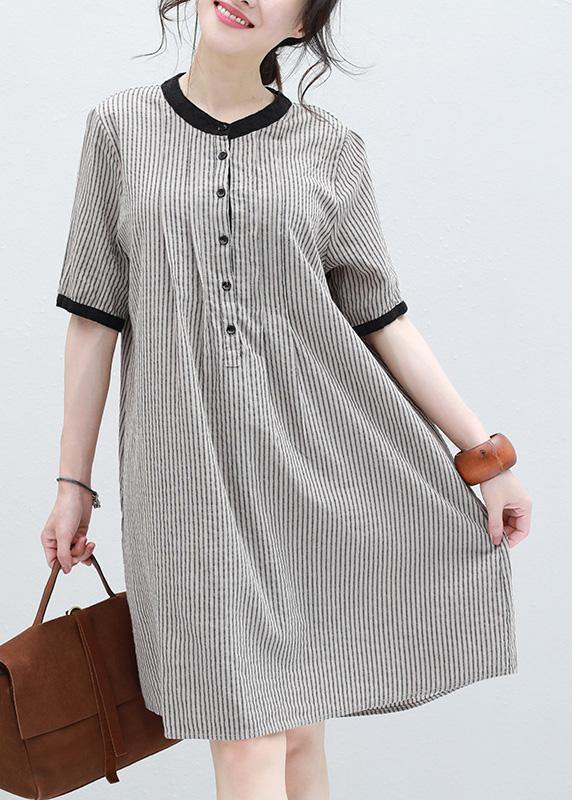 Art striped linen clothes short sleeve Plus Size summer Dresses