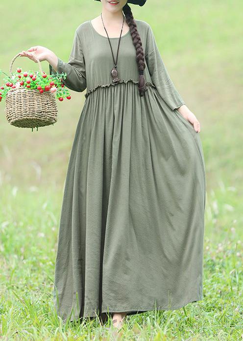 Modern light green cotton linen dresses Casual Fabrics o neck Maxi Dresses