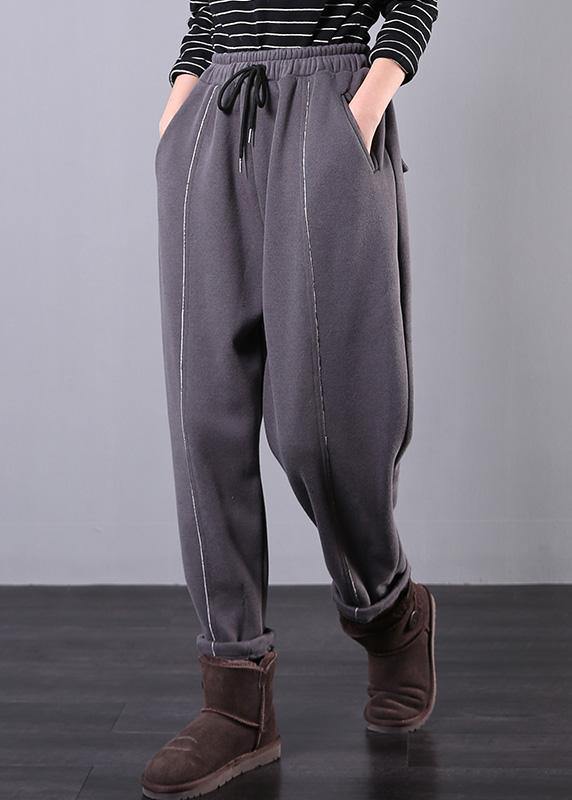 DIY gray trousers elastic waist drawstring pockets Outfits casual pants