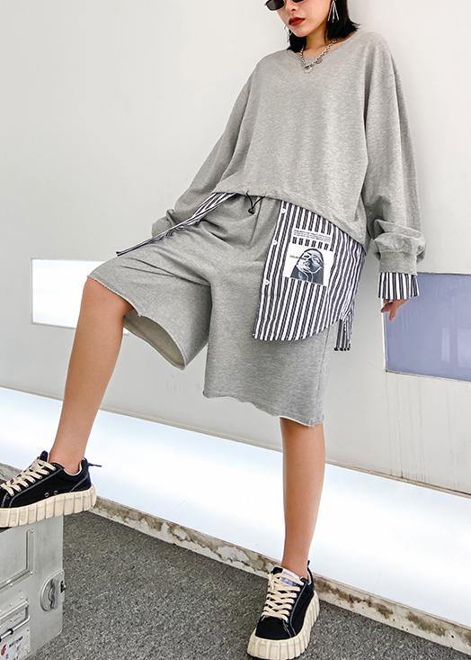 Casual fashion light gray suit new female early autumn temperament sweater five-point pants two-piece suit