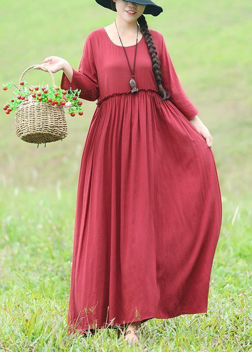 Women ruffles waist cotton quilting clothes Fashion Ideas red Traveling Dress