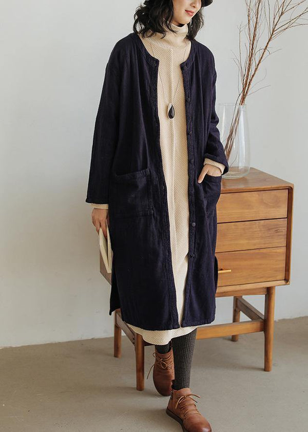 Loose navy fine clothes For Women Wardrobes o neck side open coat