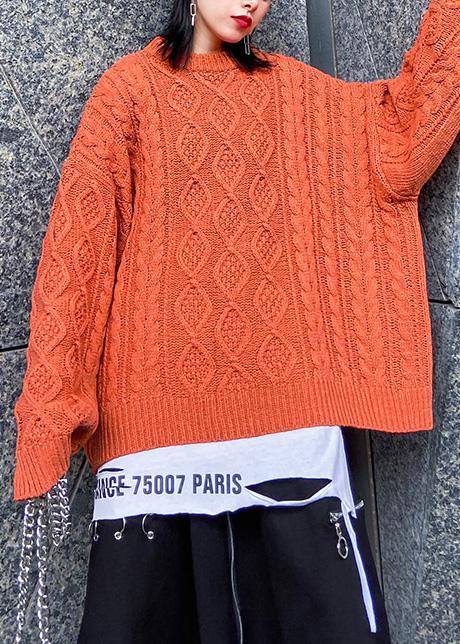 Aesthetic o neck orange knitwear casual winter knit blouse