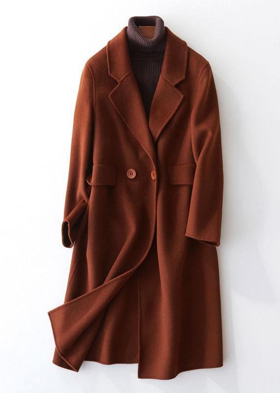 Fine chocolate woolen coats oversize mid-length coats back open coat lapel collar