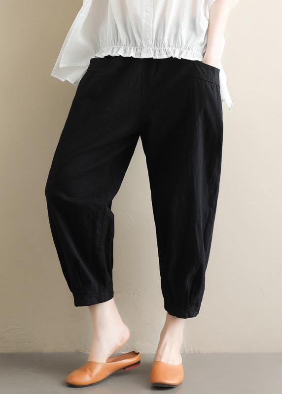 Elegant black Jeans  elastic waist asymmetric Fabrics casual pants