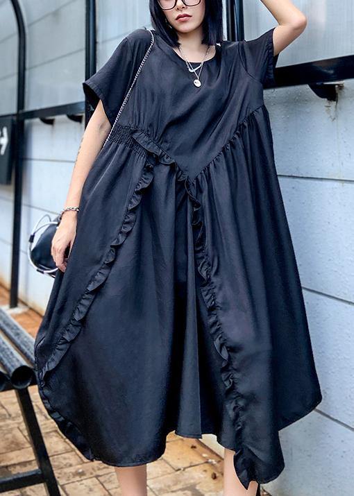 Style o neck Ruffles patchwork outfit pattern black Kaftan Dresses