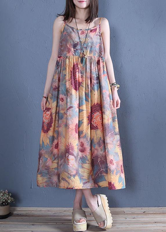 Handmade floral cotton Tunics Spaghetti Strap Cinched Traveling summer Dress
