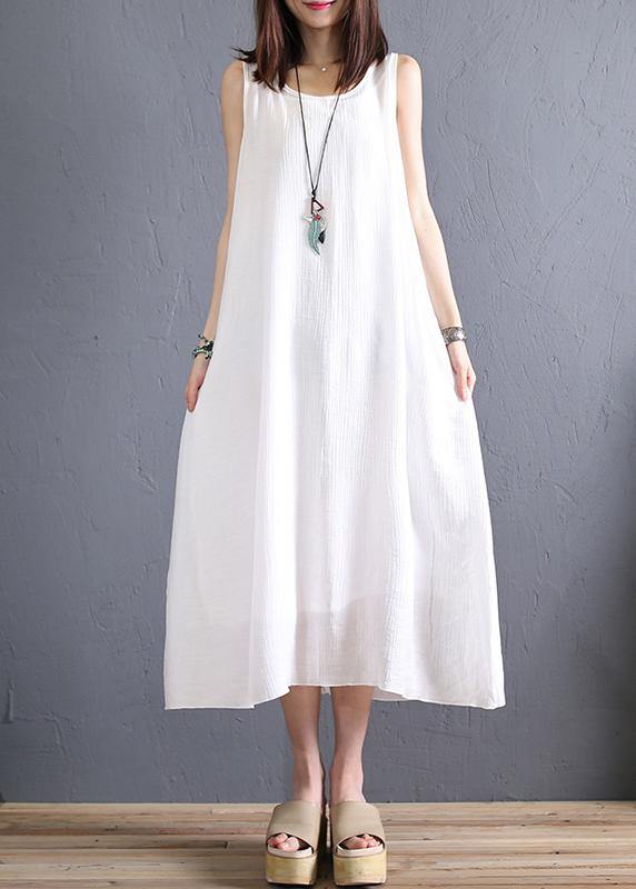 Elegant white cotton clothes o neck sleeveless Art summer Dresses