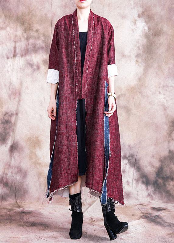 boutique oversize long coat fall women coats red asymmetric patchwork Coat Women