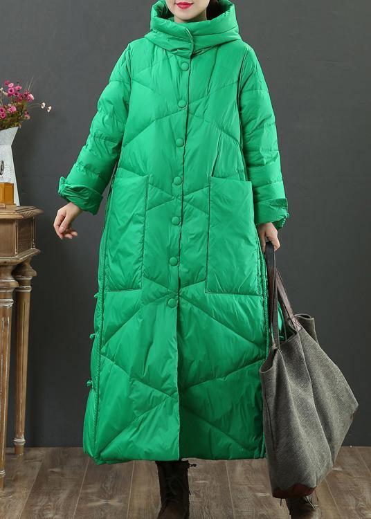 fine green warm winter coat oversize down jacket hooded Button Down women Jackets