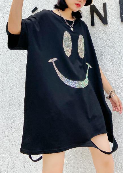 Italian o neck Hole Cotton summer quilting dresses Catwalk black Dresses