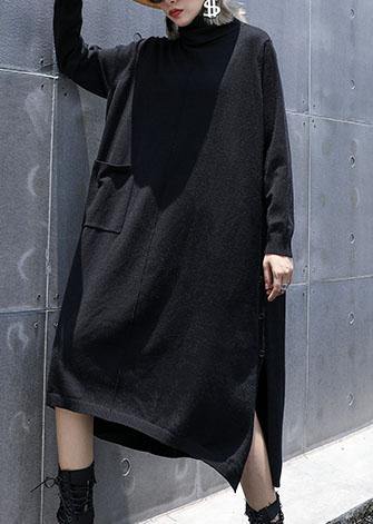 Style side open cotton tunic top Work Outfits black A Line Dresses fall