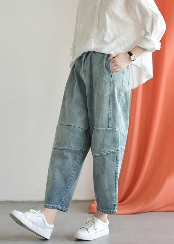 Loose casual old worn white irregular stitching wild wide leg jeans autumn new