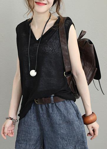 Natural sleeveless cotton clothes For Women hooded oversized black blouses