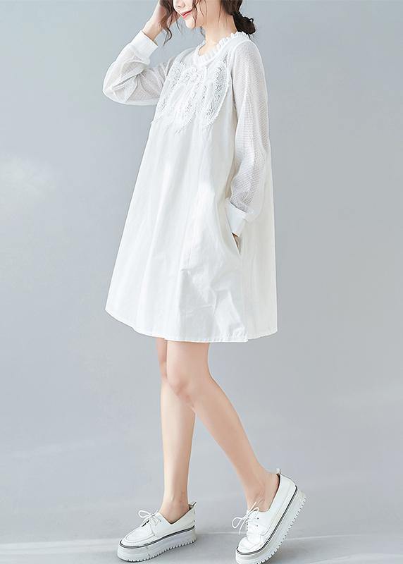 Modern White Tunics O Neck Patchwork Lace Dresses