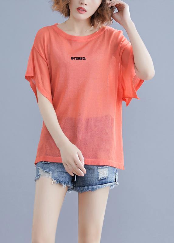 Modern orange cotton clothes For Women alphabet embroidery baggy summer blouse