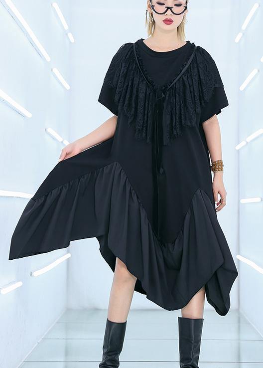 Unique black patchwork Cotton Tunics half sleeve cotton summer Dresses