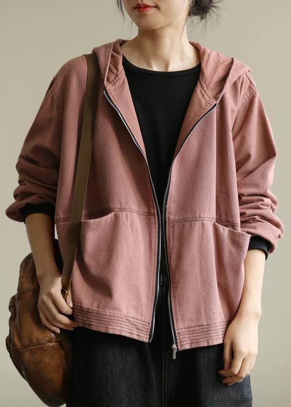 Elegant pink Fashion coat for woman Tutorials hooded zippered fall coat