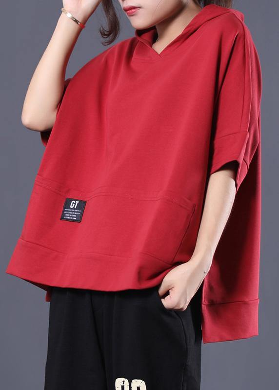 Unique hooded cotton tunic pattern red side open shirts summer