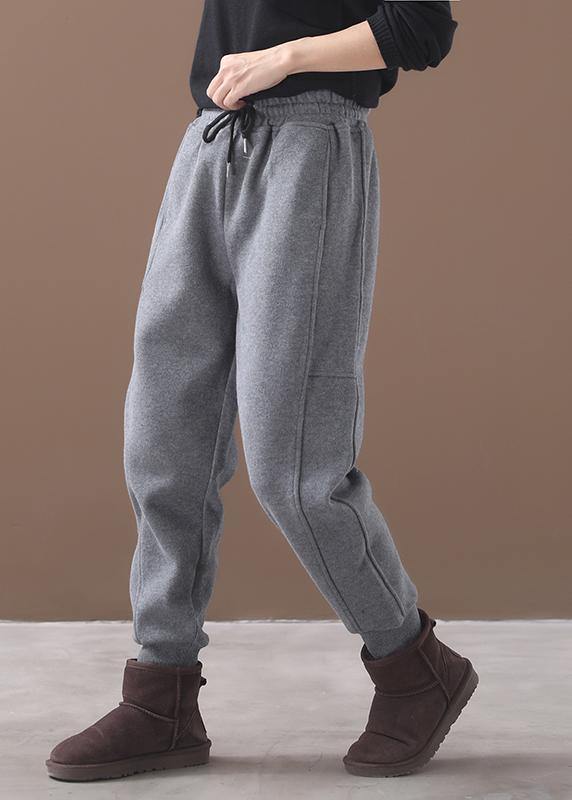 fashion warm winter cotton gray pant loose patchwork drawstring elastic waist casual pants
