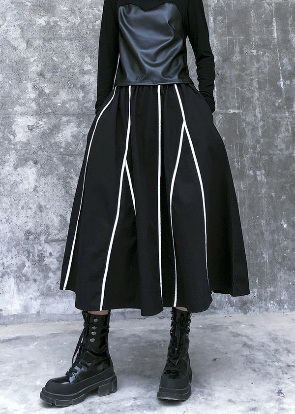 Beautiful high waist cotton asymmetric striped Long Shirts design black long Dresses