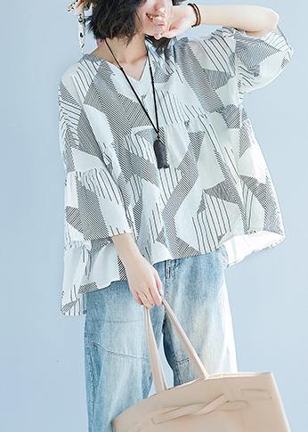 Women Batwing Sleeve v neck cotton Shirts Pakistani Shape white striped baggy shirts Summer