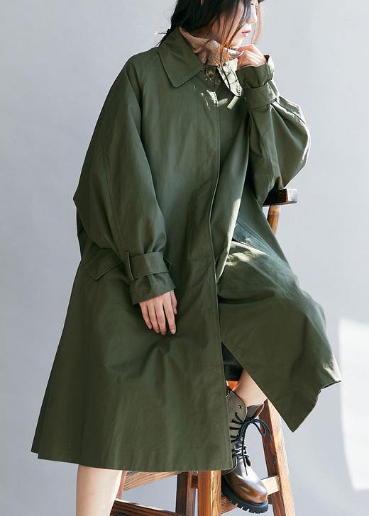 Unique army green Plus Size Long coats Tutorials lapel pockets fall women coats