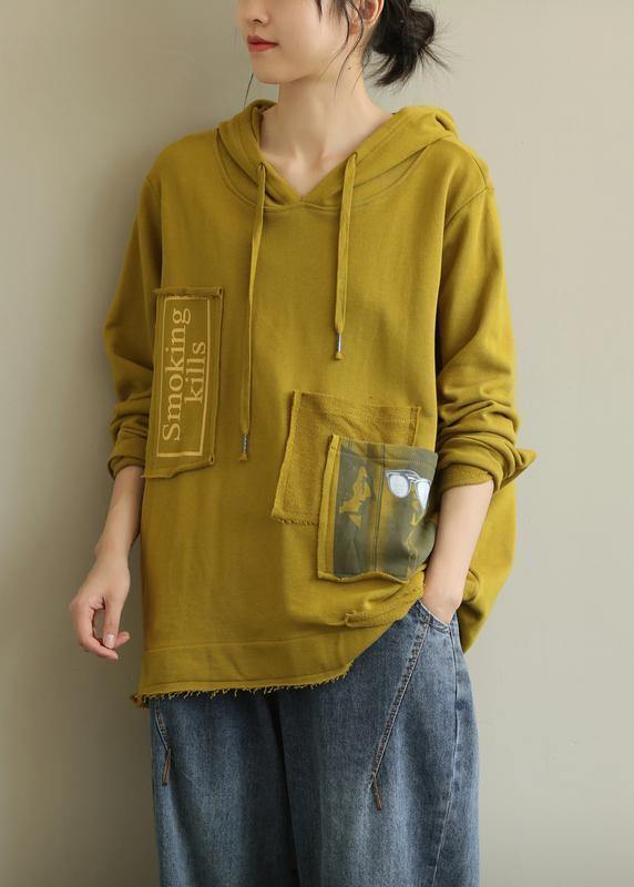 Bohemian hooded patchwork fall clothes For Women Fabrics yellow top