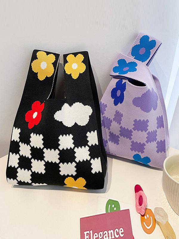 Casual Cute Floral Bags Woven Handbag
