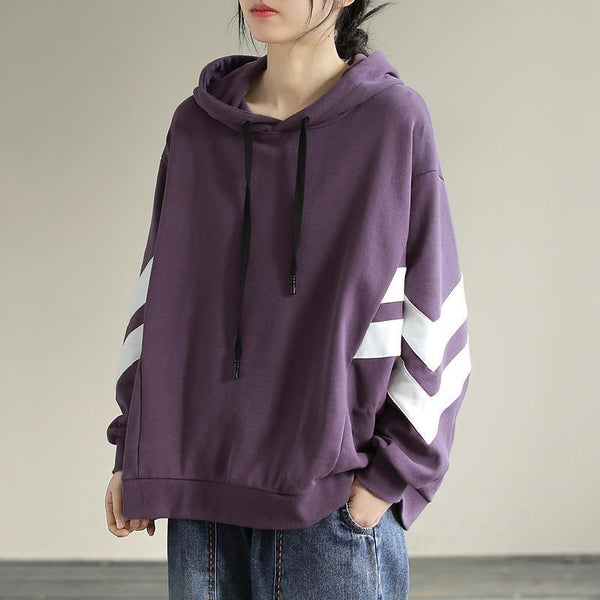 Women Hooded cotton Spring Tunic pattern Work Outfits Purple Sweatshirt