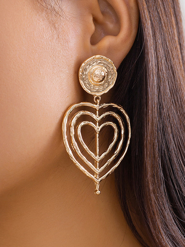 Normcore Geometric Heart Shape Hollow Solid Color Drop Earrings