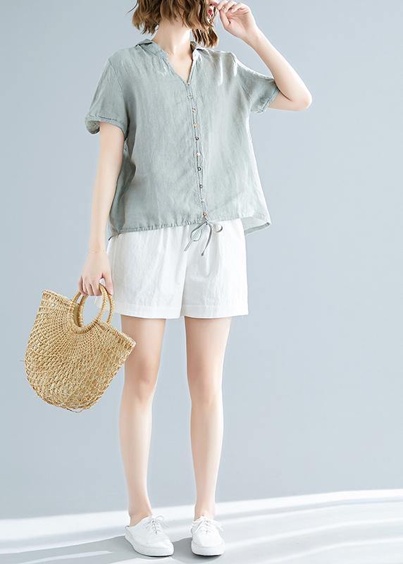 Modern hooded linen shirts women Fitted Sewing light green Dresses top Summer