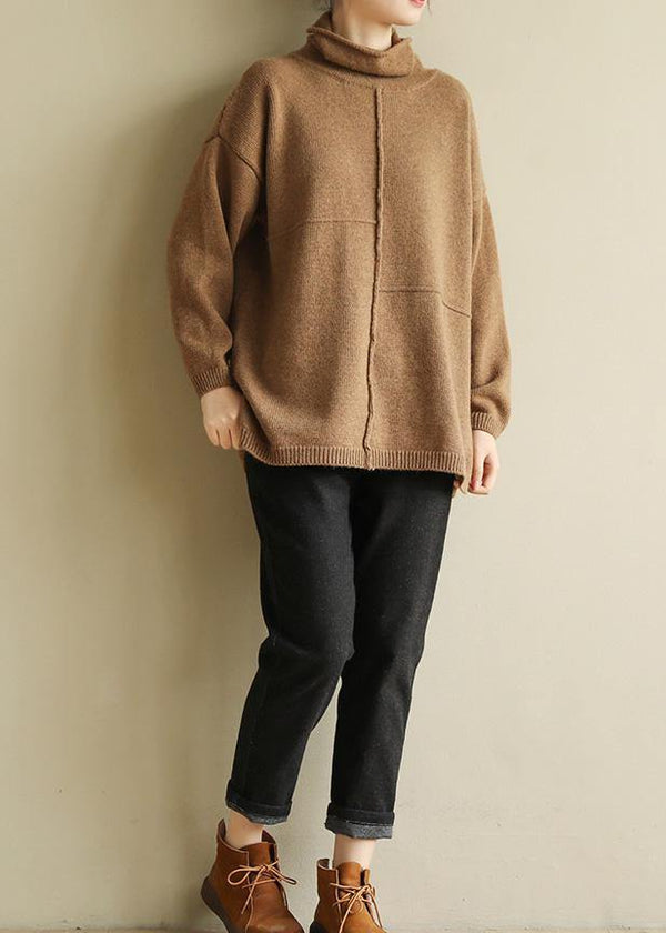 Pullover brown clothes For Women patchwork casual Turtleneck knit tops