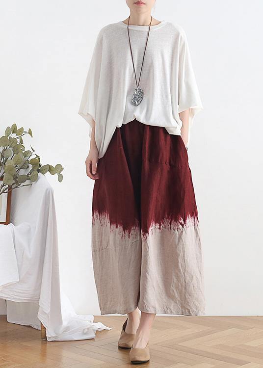 2021 new retro national style red gradient loose large size cotton and linen casual pants