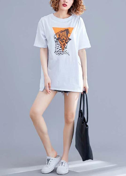 diy white print cotton clothes For Women o neck summer tops