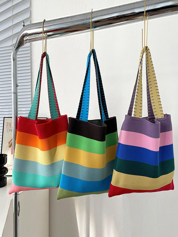 Original Weave Contrast Color Rainbow Striped Bags Accessories