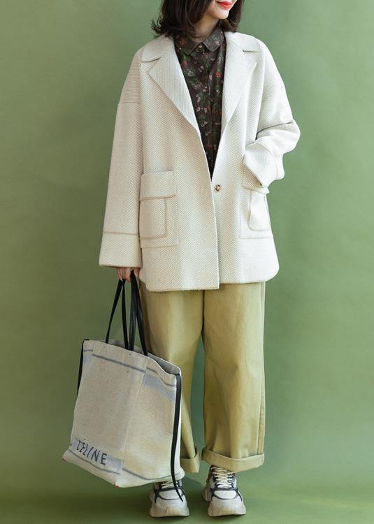 Fashion casual mid-length coats winter outwear beige pockets Wool jackets