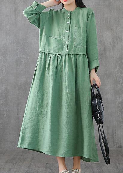 Beautiful green linen clothes For Women o neck patchwork Maxi spring Dresses