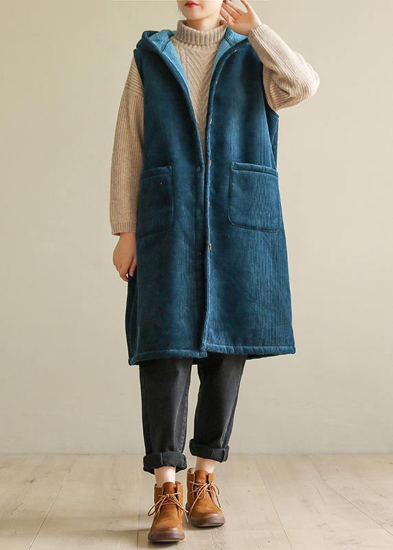 women oversized winter jacket sleeveless outwear blue hooded coat