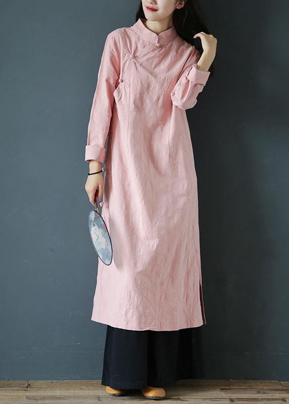 Bohemian pink Wardrobes stand collar Chinese Button Traveling Dress