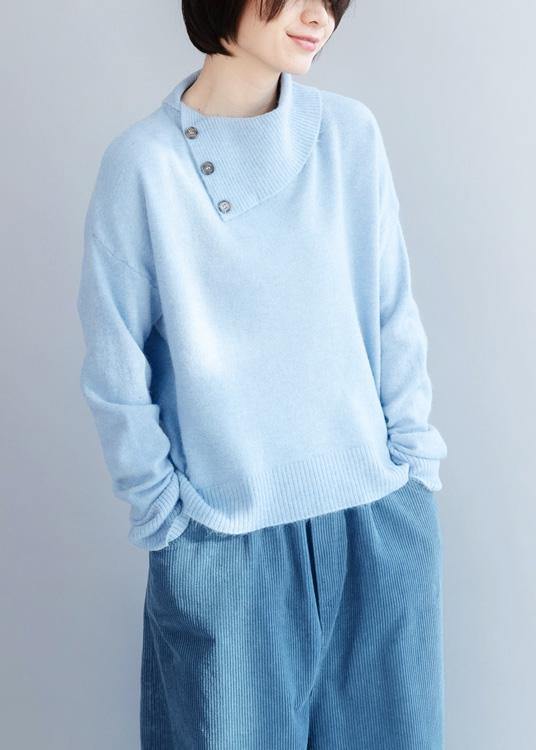 Cozy winter light blue knit sweat tops fashion long sleeve clothes