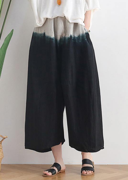 2021 summer new women's plus size loose cotton and linen black gradient color nine-point wide-leg pants