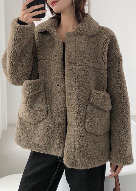 boutique brown wool overcoat plus size medium length jackets winter coats lapel collar