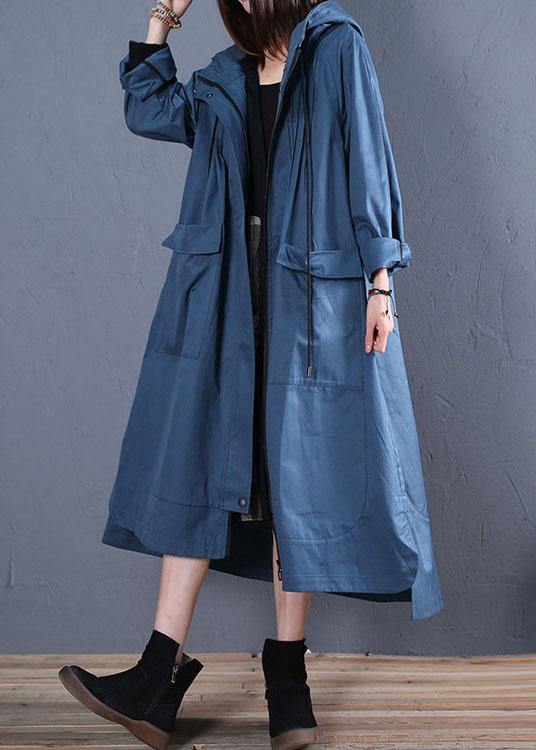 Fashion plus size fall blue hooded coats low high design overcoat