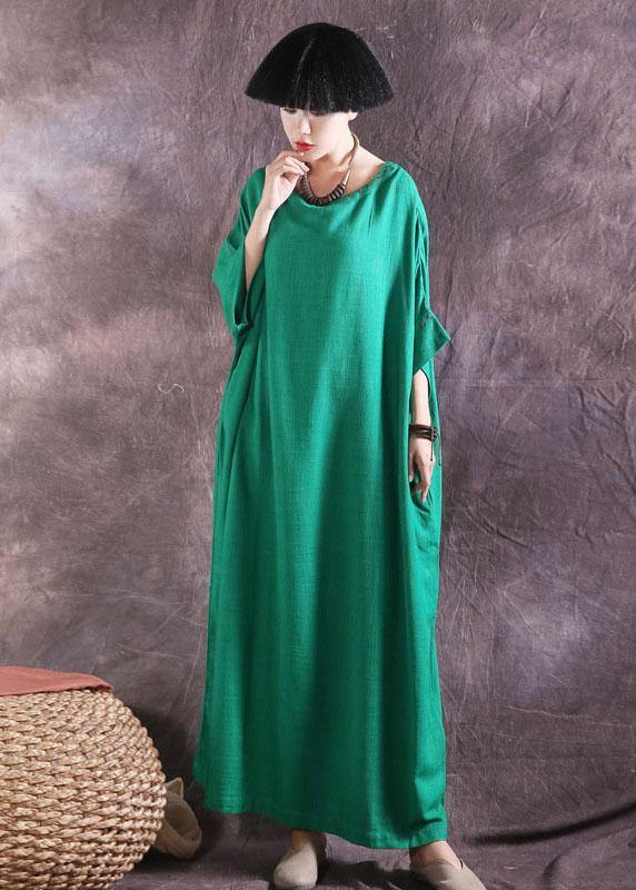 Women green linen cotton dress loose waist summer Dresses