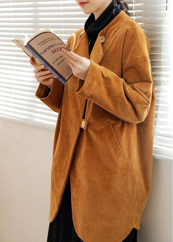 Organic yellow Fashion tunic coats Photography Button women coat