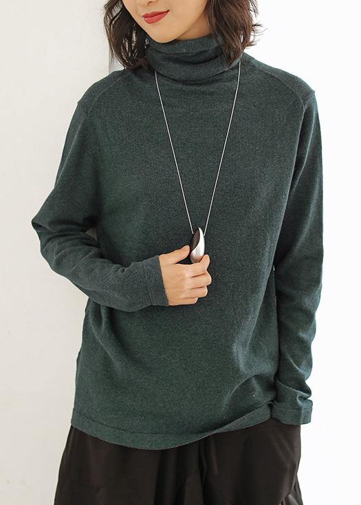 Pullover blackish green knit sweat tops casual high neck knitted pullover