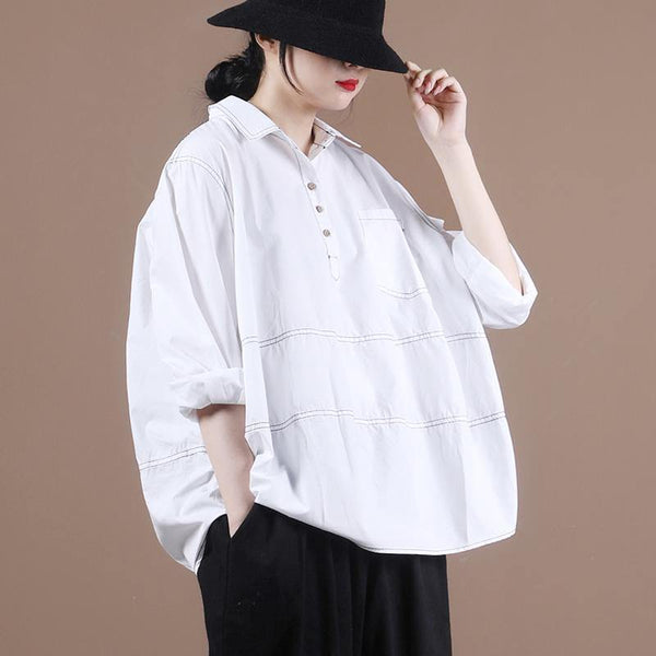 Italian lapel baggy shirts Tunic Tops white top